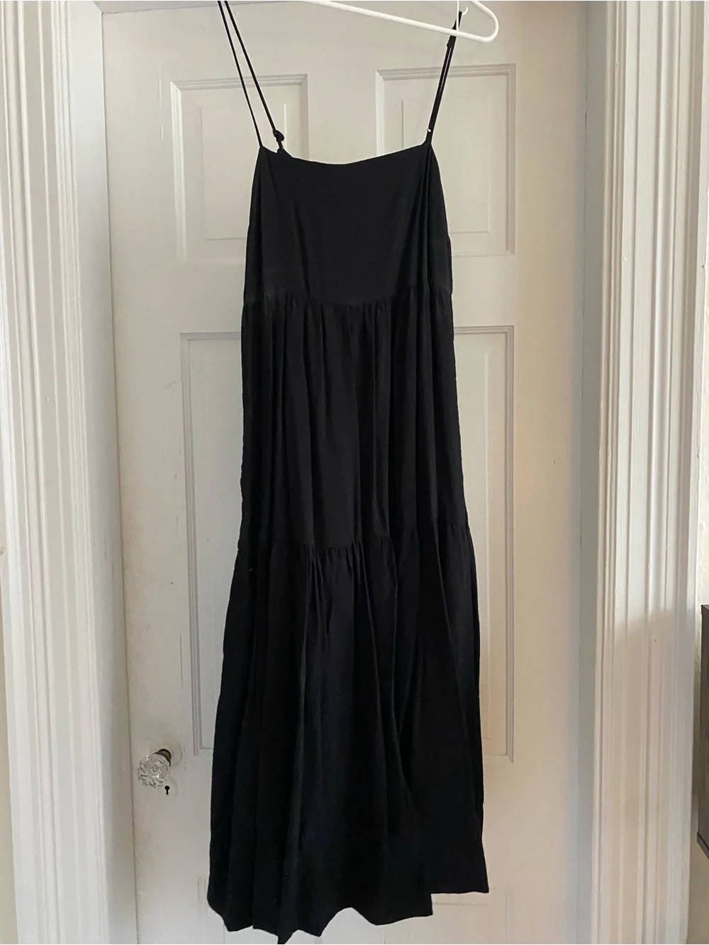 Abercrombie Black Spaghetti Strap Maxi Dress – Lightweight Tiered Sundress
